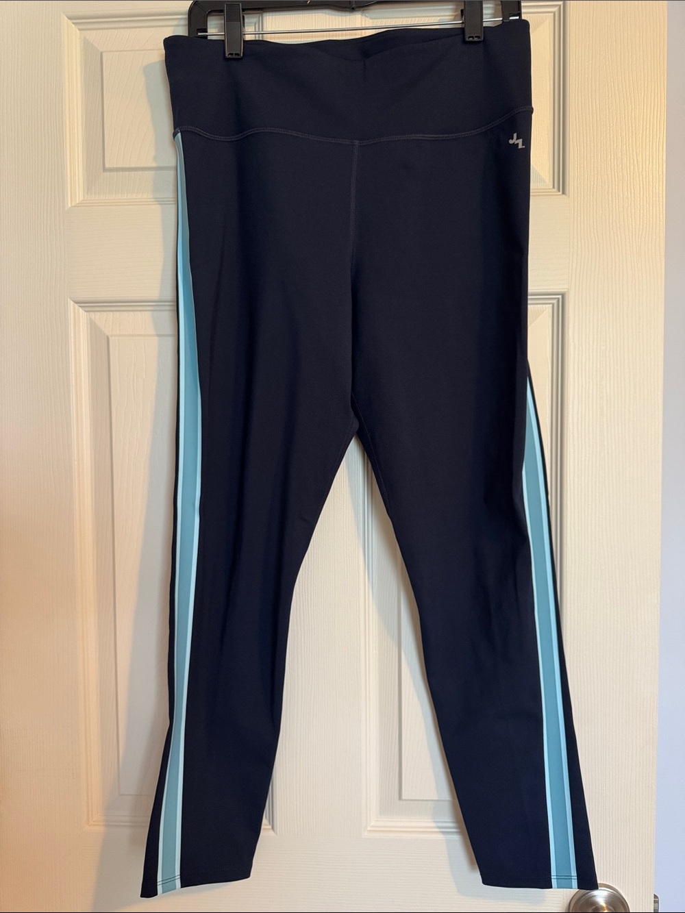 JoyLab Navy Leggings with Light Blue Side Stripes size Large
